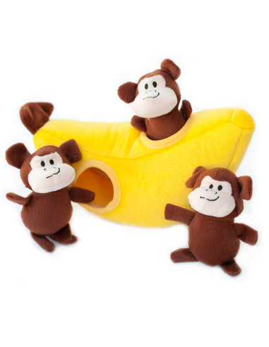 pluche braintrainer banaan met aapjes